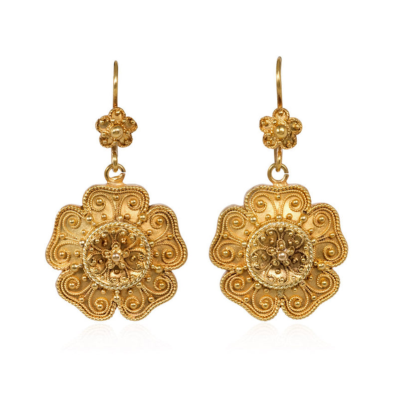 Antique gold flower earrings