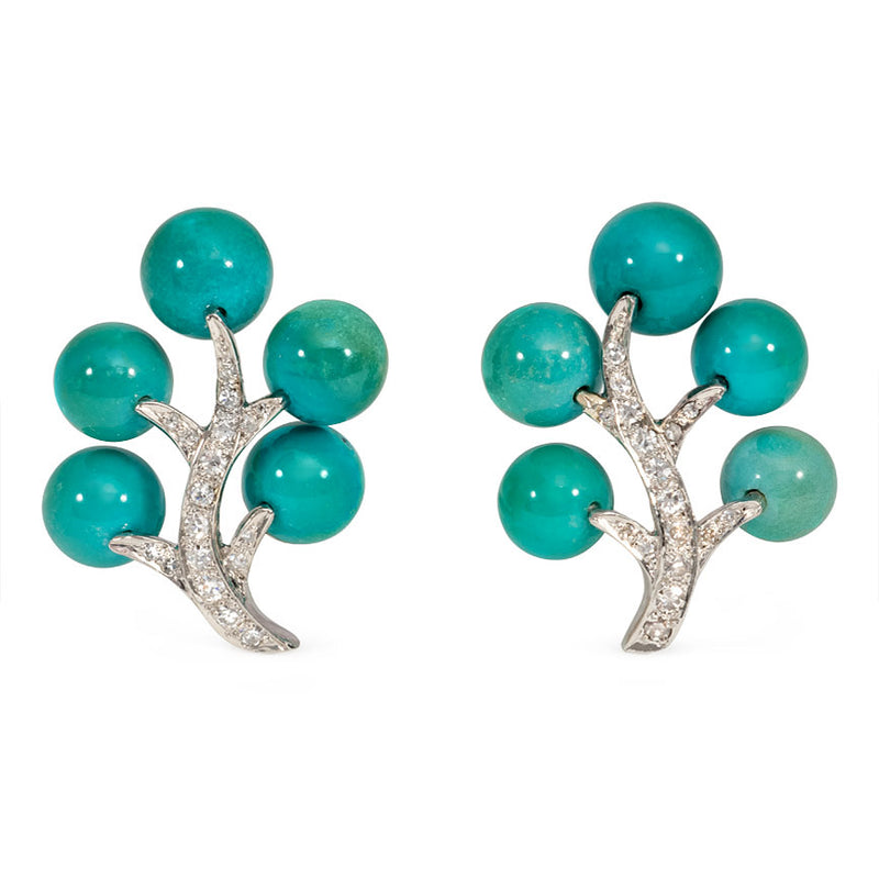 Turquoise and diamond earrings, Ostier