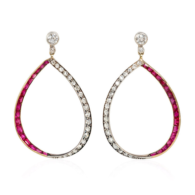 Edwardian ruby and diamond hoop earrings