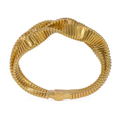 Retro three-row gold gaspipe bracelet, France