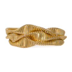Retro three-row gold gaspipe bracelet, France