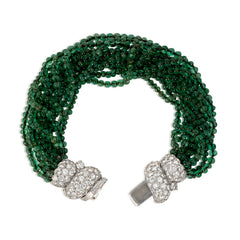 Art Deco diamond and emerald torsade bracelet