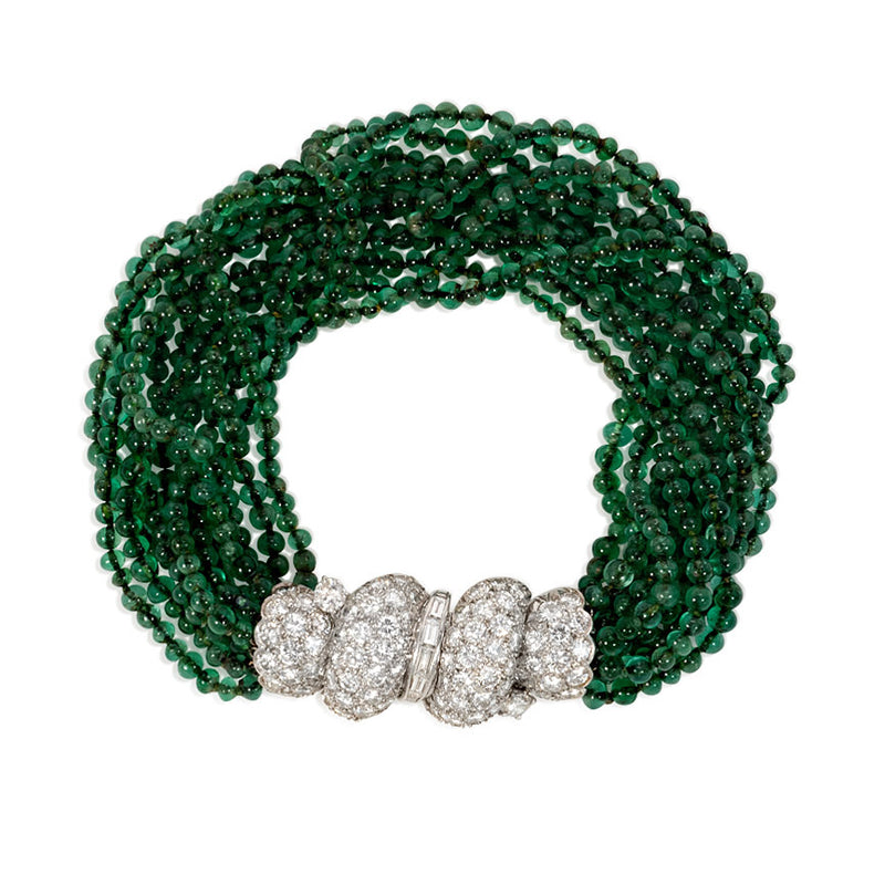 Art Deco diamond and emerald torsade bracelet
