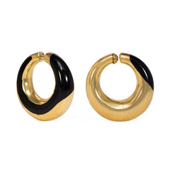 Black jade and gold hoop earrings, Cummings
