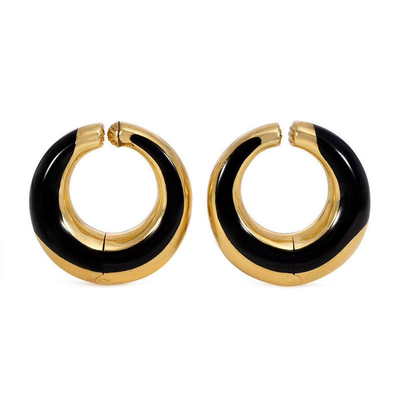 Black jade and gold hoop earrings, Cummings