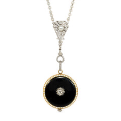 Art Deco enamel and gold pendant watch, Cartier
