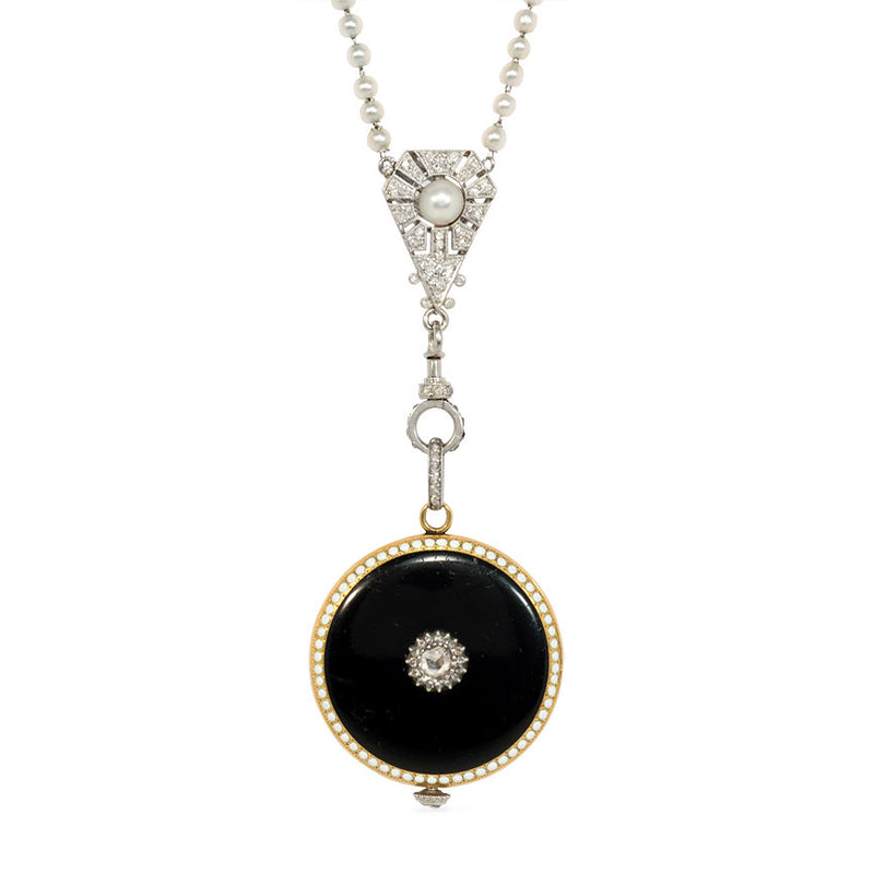 Art Deco enamel and gold pendant watch, Cartier