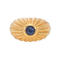 Gold ribbed bombé sapphire ring, Cartier