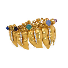 Retro gold and multistone leaf bracelet