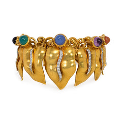 Retro gold and multistone leaf bracelet