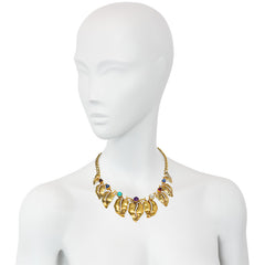 Retro gold leaves and hardstone necklace