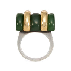Puiforcat Art Deco nephrite jade, gold, and sterling silver ring.
