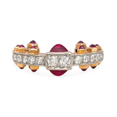 Retro ruby and diamond horseshoe ring