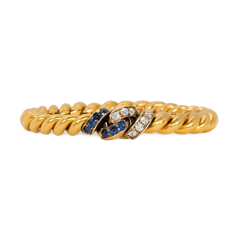 Antique sapphire and diamond knot bracelet, French import