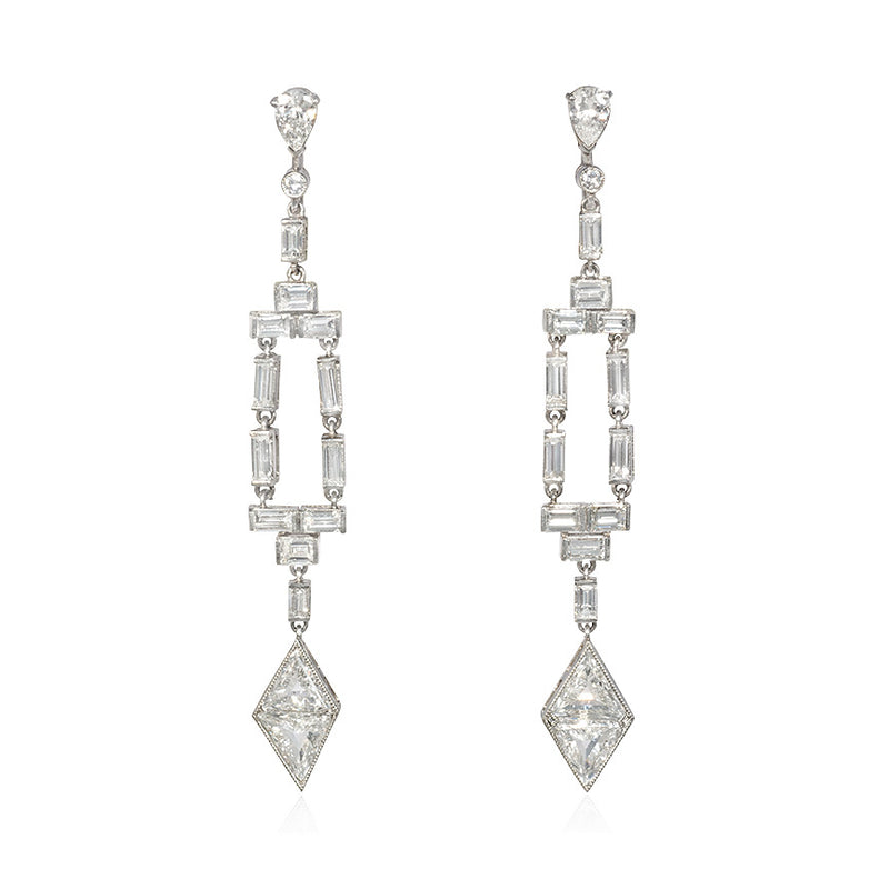 Art Deco diamond kite pendant earrings