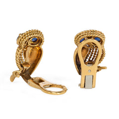Gold and sapphire owl earrings, Cartier