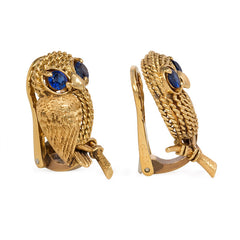 Gold and sapphire owl earrings, Cartier