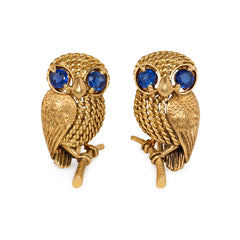 Gold and sapphire owl earrings, Cartier