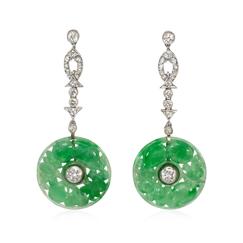 Art Deco jade and diamond earrings