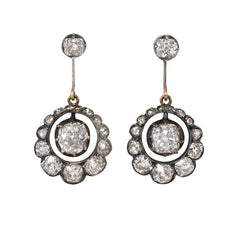 Antique cushion-cut diamond pendant earrings