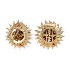 Pair of citrine flower brooches