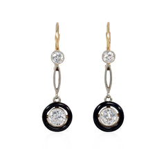 Antique black enamel and diamond earrings