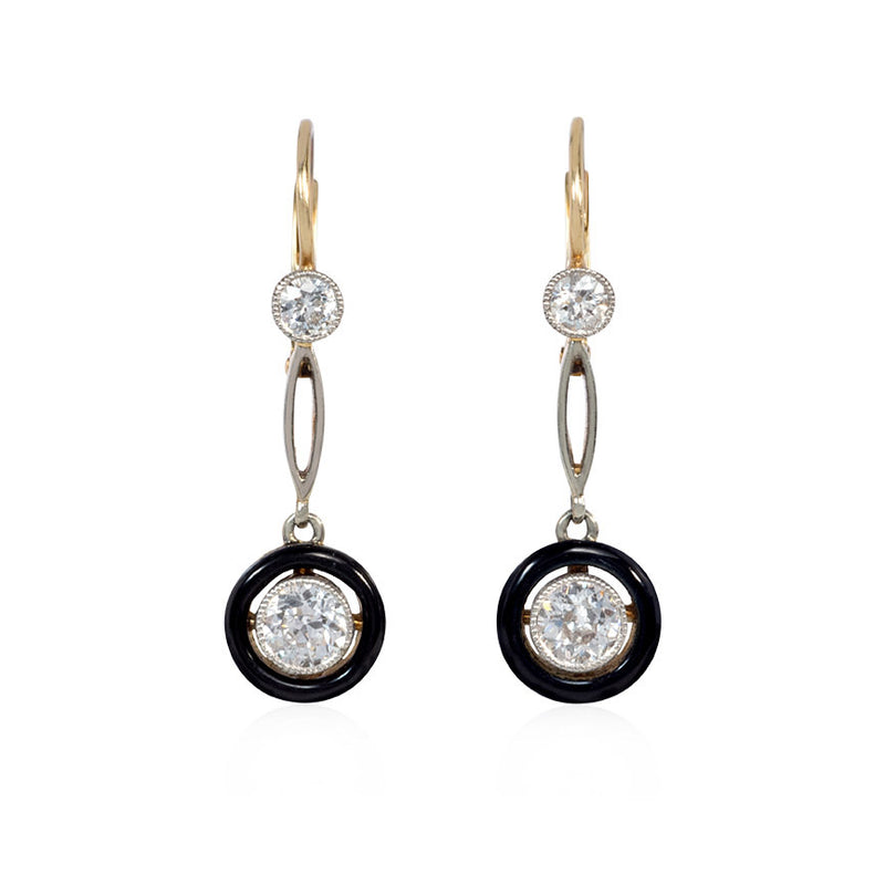 Antique black enamel and diamond earrings