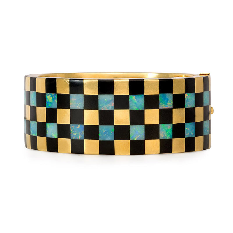 Angela Cummings for Tiffany & Co. checkered gold cuff in black jade and opal.