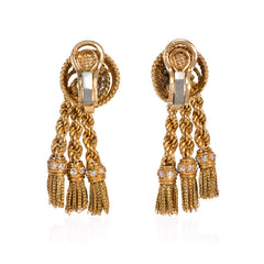 Gold and diamond tassel earrings, France