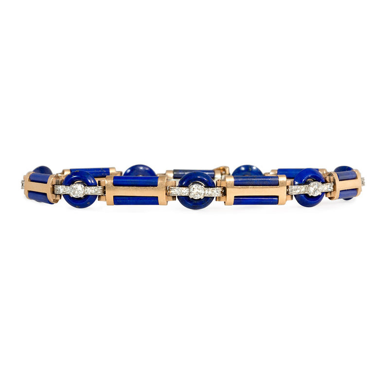 Art Deco gold, lapis, and diamond bracelet