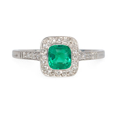 Art Deco square emerald and diamond ring