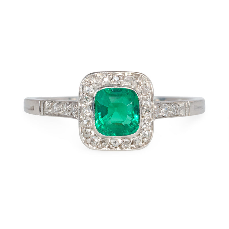 Art Deco square emerald and diamond ring
