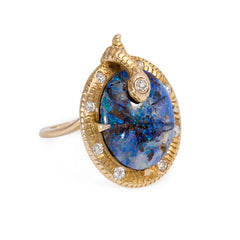 Art Nouveau gold, opal, and diamond snake ring