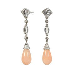 Art Deco diamond and angel skin coral earrings