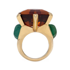 Retro citrine and emerald ring
