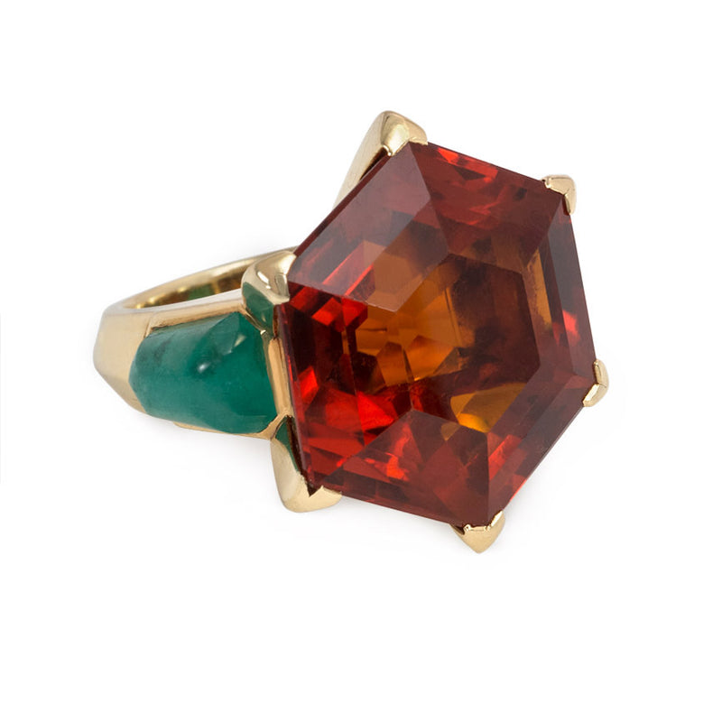 Retro citrine and emerald ring