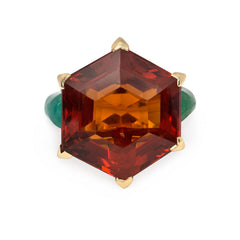 Retro citrine and emerald ring