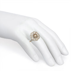 Edwardian pearl and diamond cluster ring
