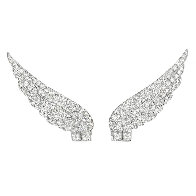 Art Deco diamond wing earclips