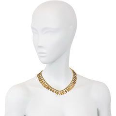 Antique Etruscan Revival gold fringe necklace with leaves