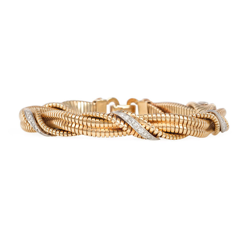 Retro gold and diamond gaspipe bracelet, Tiffany
