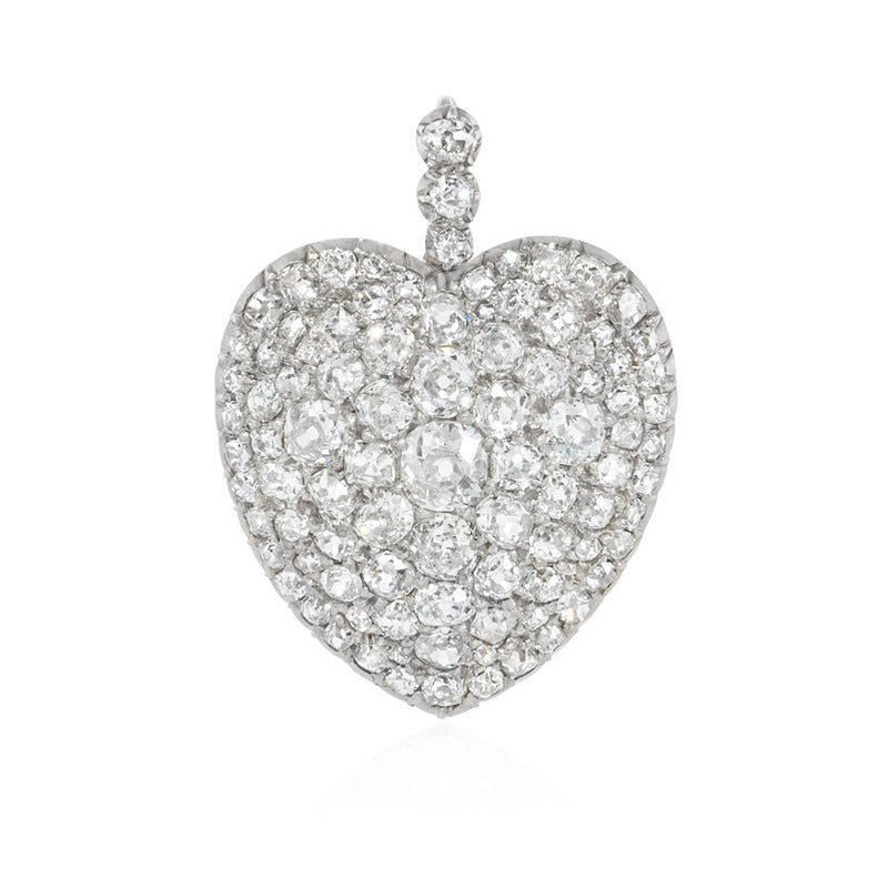 Antique pavé diamond heart pendant