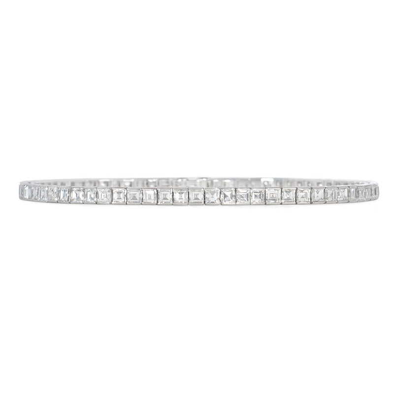 Square-cut diamond and platinum line bracelet