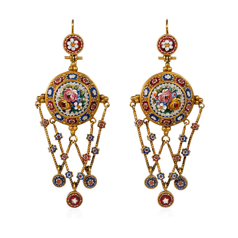 Antique micromosaic and gold earrings. Vatican