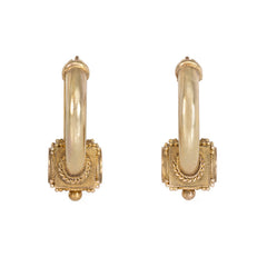 Antique gold boxed hoop earrings