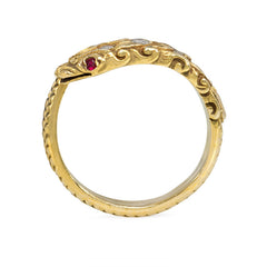 Carved gold and diamond snake ring
