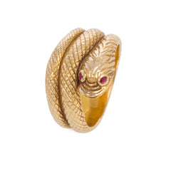 Antique engraved gold snake ring