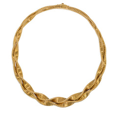 Retro gold twisted gas pipe necklace. France