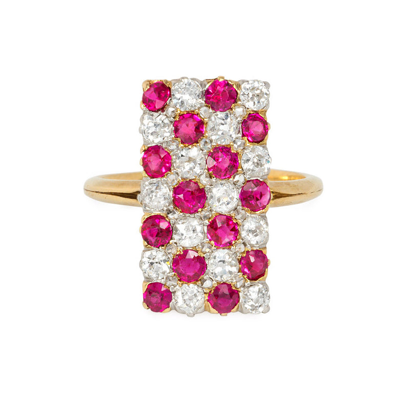 Antique ruby and diamond plaque ring