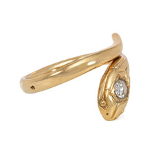 Antique engraved gold and diamond snake ring, France
